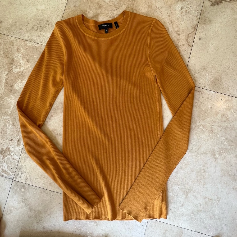 Theory Mustard Ribbed Knit Top